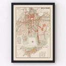 Vintage Map of Hiroshima, Japan 1922