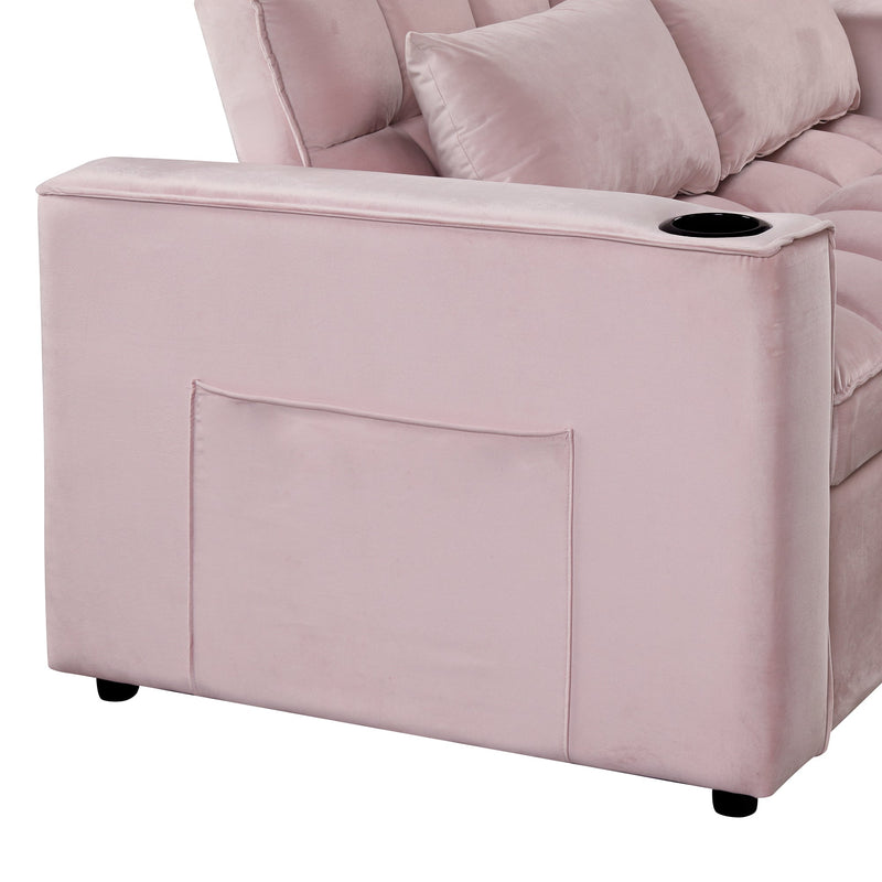 55.3" 4-1 Multi-functional Sofa Bed with Cup Holder and USB Port for Living Room or Apartments Pink
