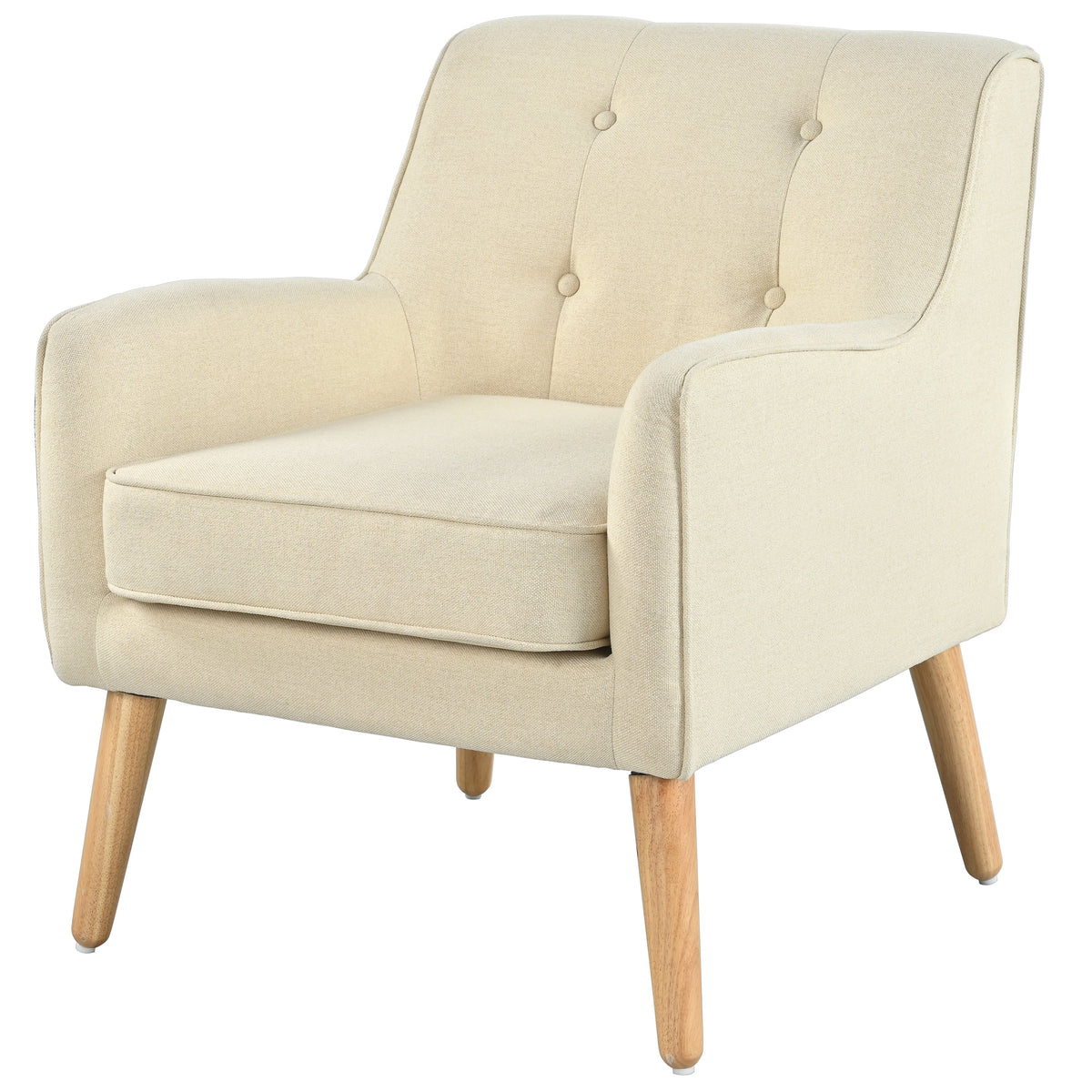 Mid-Century Modern Armchair - Tufted Fabric Accent Chair with Solid Wood Legs, photo 10 of 10