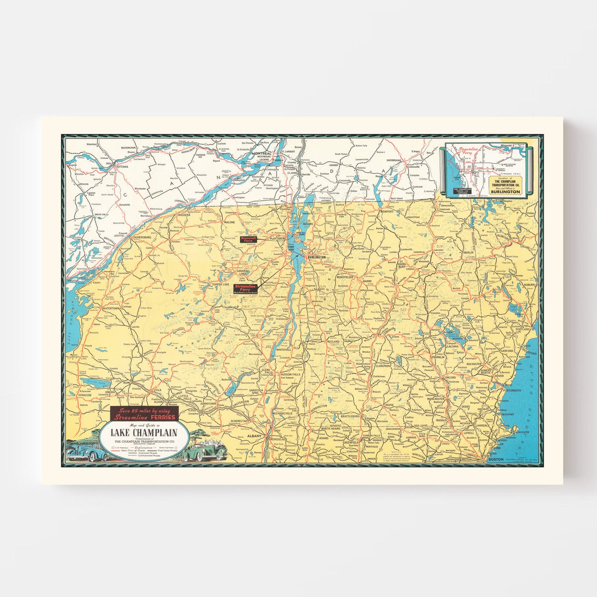 Vintage Lake Champlain Map 1940, photo 4 of 5
