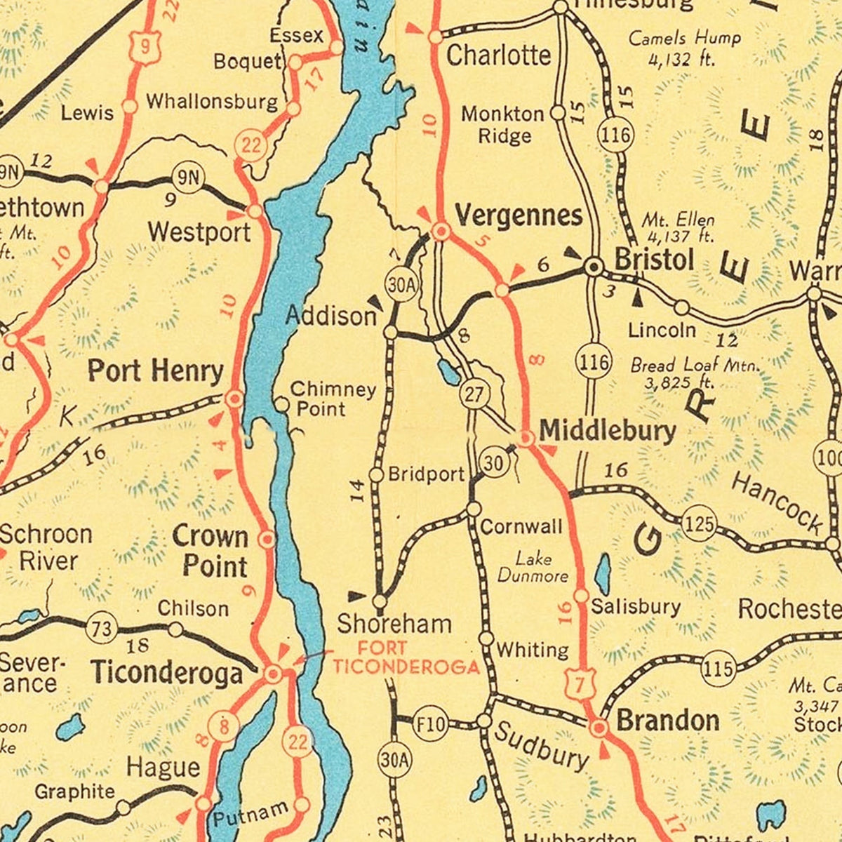 Vintage Lake Champlain Map 1940, photo 2 of 5