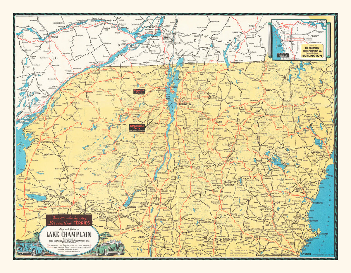 Vintage Lake Champlain Map 1940, photo 5 of 5