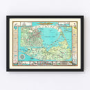 Vintage Pictorial Nantucket Map 1964