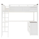 Queen Size Loft Bed With Desk, Open Shelf, Storage Box And USB Charging Station - White by HouseOfZazla