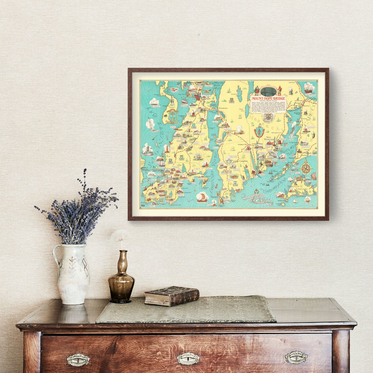 Vintage Rhode Island & Massachusetts Map 1933, photo 3 of 5