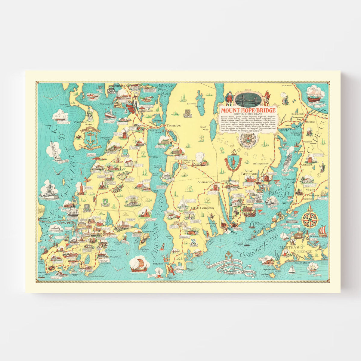 Vintage Rhode Island & Massachusetts Map 1933, photo 4 of 5