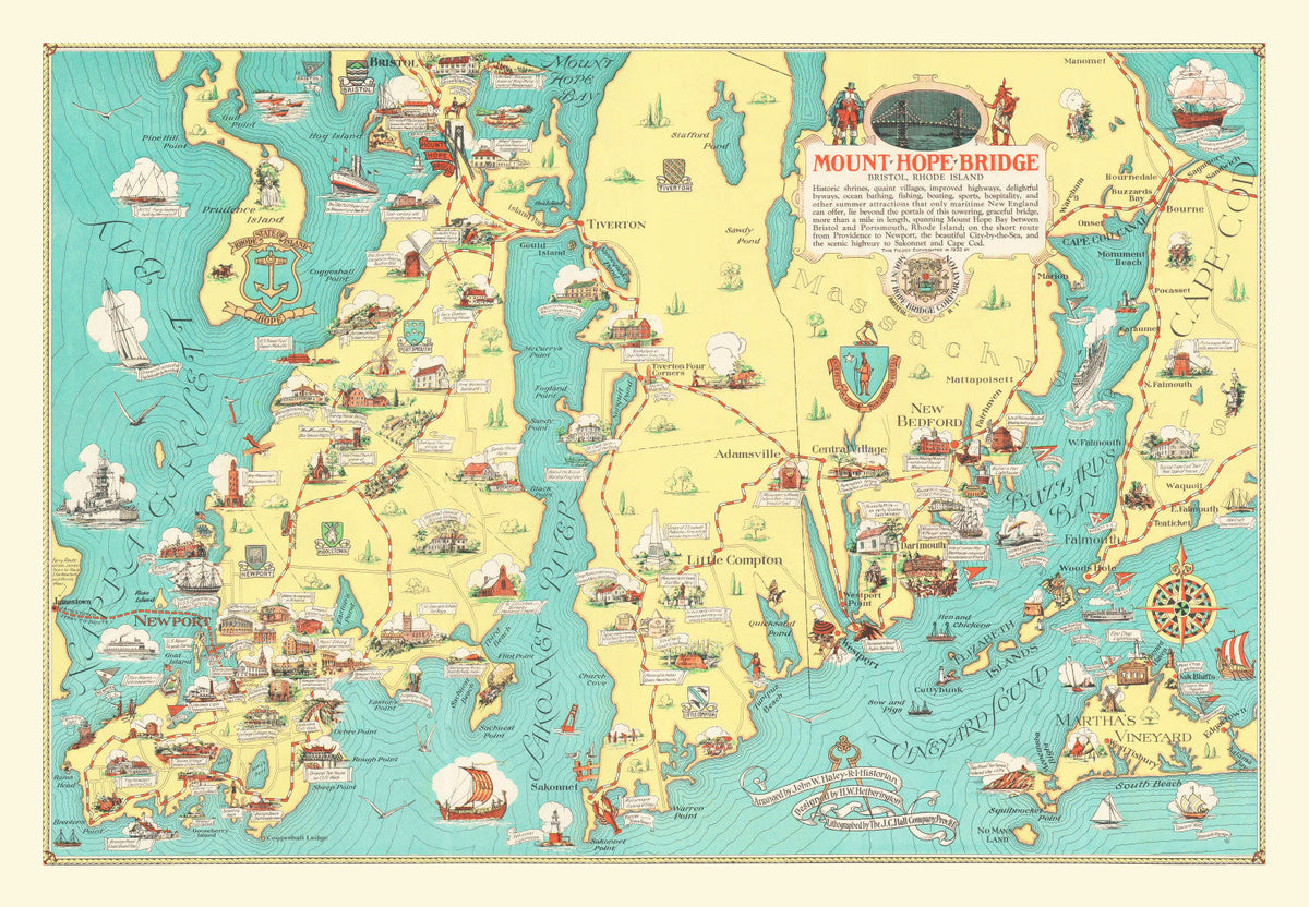 Vintage Rhode Island & Massachusetts Map 1933, photo 5 of 5