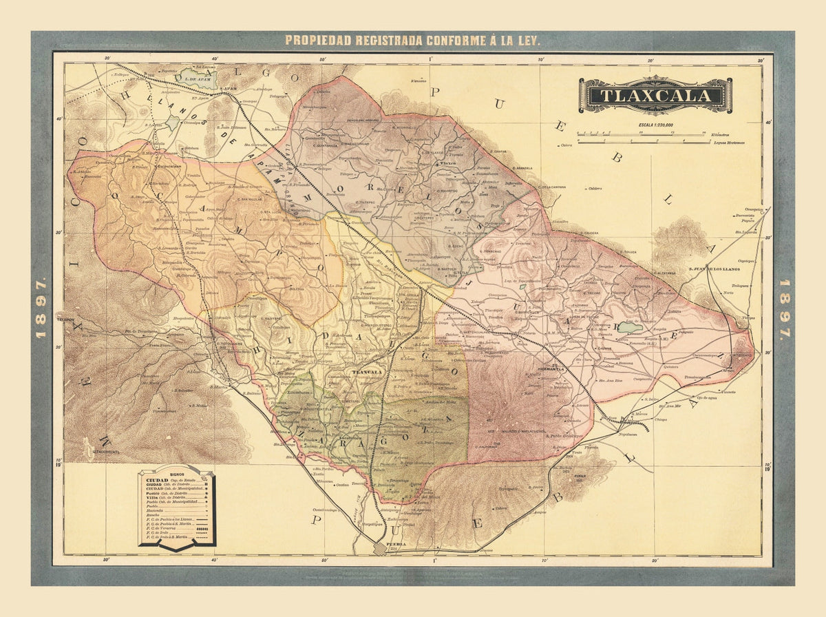 Vintage Tiaxcala, Mexico Map 1897, photo 5 of 5