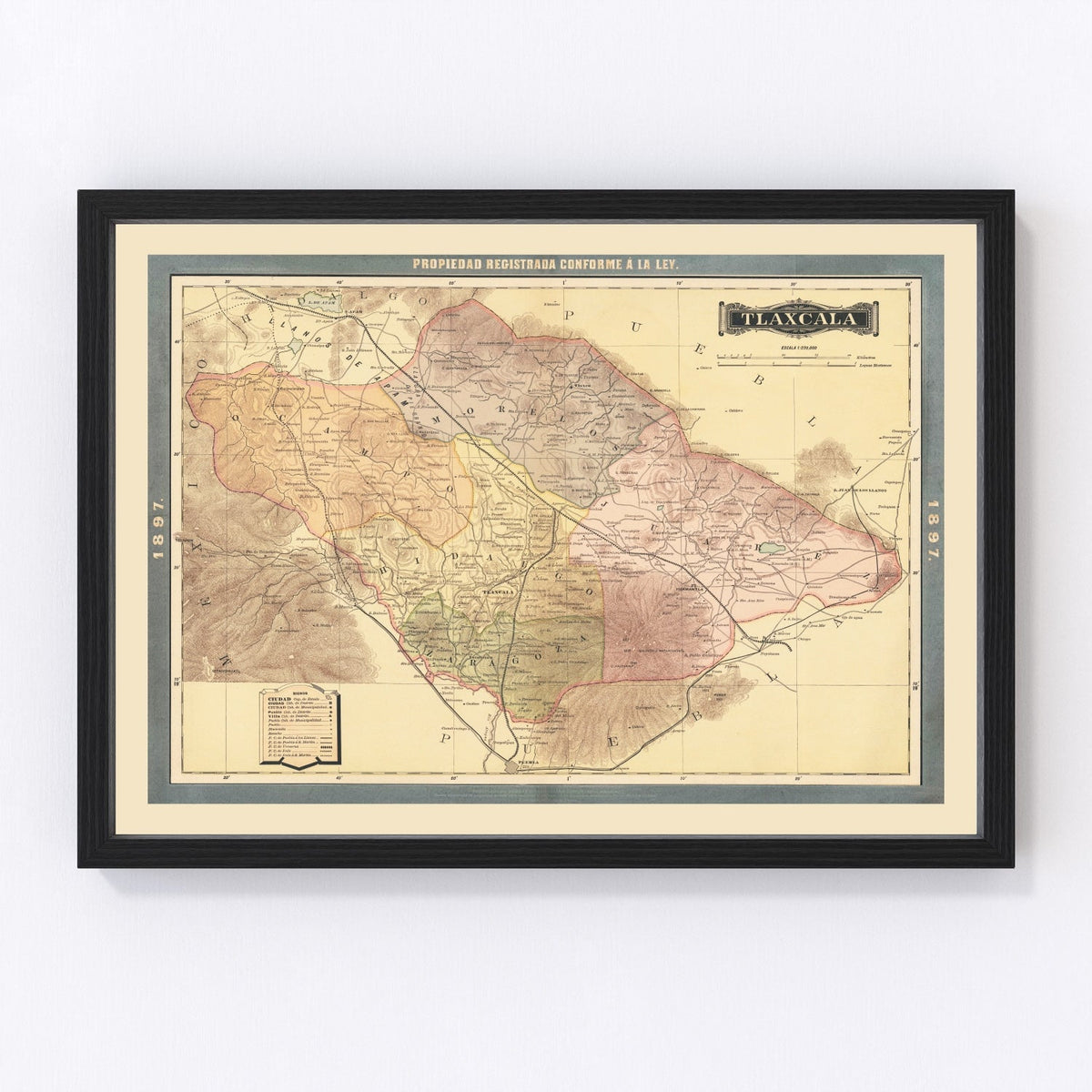 Vintage Tiaxcala, Mexico Map 1897