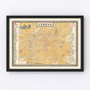 Vintage Map of Tehran, Iran 1961