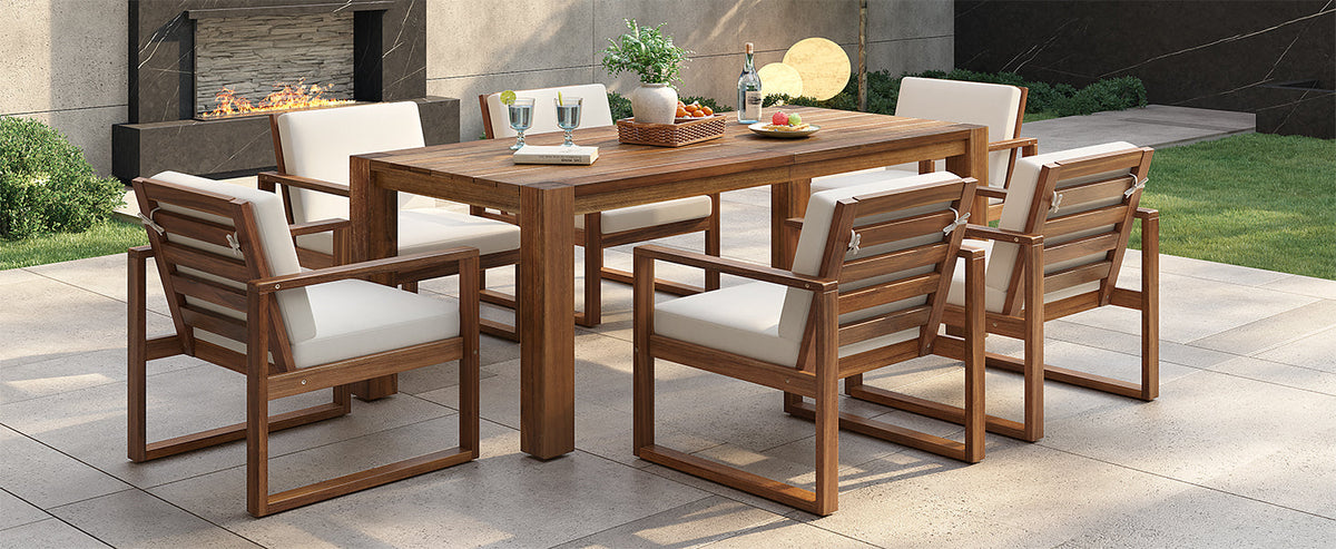TREXM Patio Table and Chairs Set for 6 with Umbrella Hole, photo 4 of 10