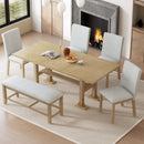 Topmax - 6 Piece Farmhouse Extendable Dining Table Set Trestle Kitchen Table Set With Removable Leaf And Upholstered Dining Chair And Bench For Dining Room by HouseOfZazla