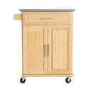 Indoor Compact Bamboo Rolling Kitchen Cart with Stainless Steel Top by HouseOfZazla