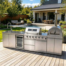 Blazon 125-Inch 4-Burner 108K BTU Outdoor Kitchen Island With Pizza Oven, Rotisserie & Refrigerator (SAK55768) by SAKSBY WHOLESALE
