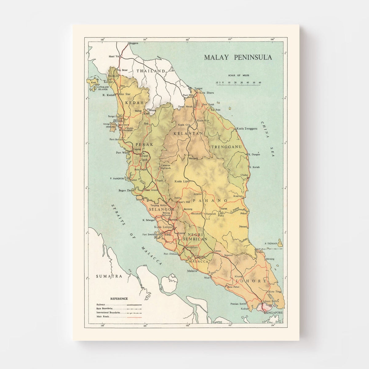 Vintage Malay Peninsula Map 1955, photo 4 of 5