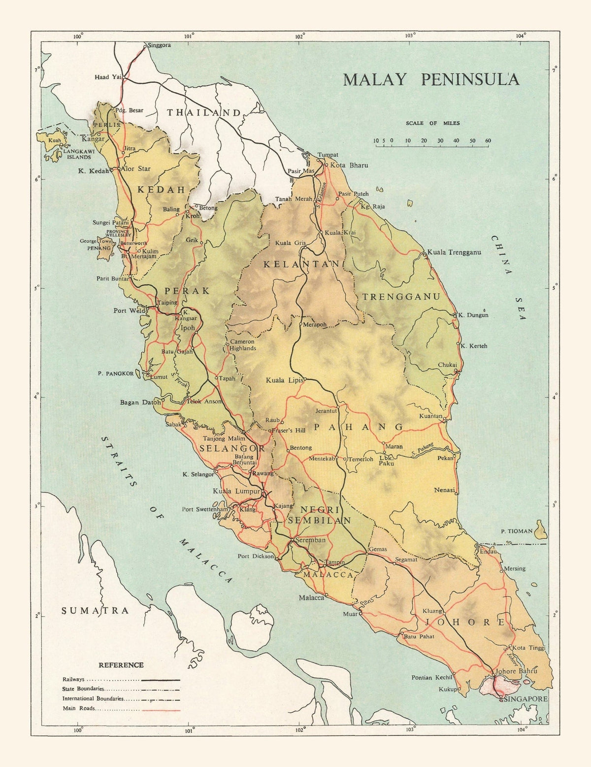 Vintage Malay Peninsula Map 1955, photo 5 of 5