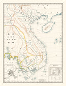 Vintage Vietnam & Cambodia Map 1881