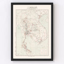 Vintage Map of Thailand During World War II 1941