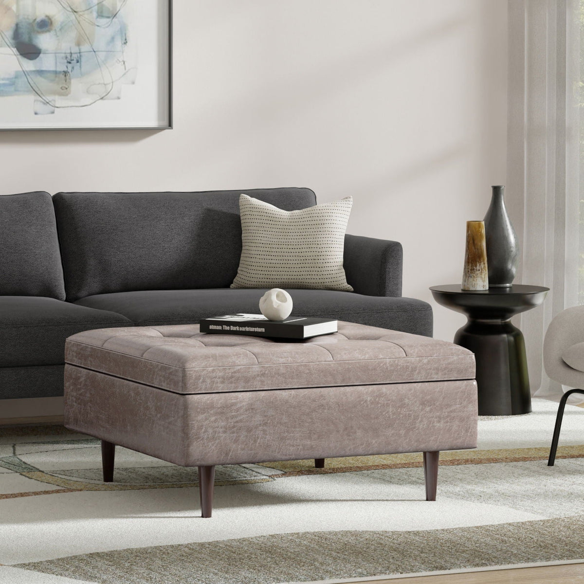 Shay - Large Square Coffee Table Storage Ottoman Mid-Century Style, photo 13 of 40