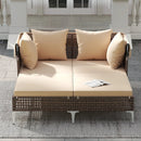 Outdoor Daybed with Retractable Canopy PE Wicker Rattan Patio Lounger by LJGDeals