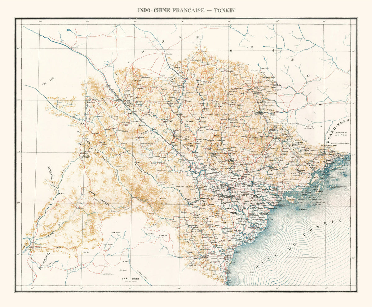 Vintage Tonkin, Vietnam Map 1889, photo 5 of 5