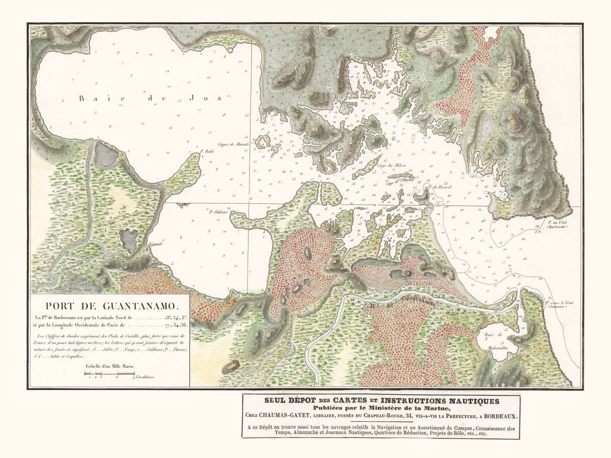 Vintage Guantanamo Bay Cuba Map 1830, photo 5 of 5