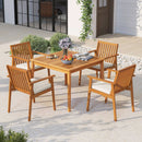 2 Pieces Patio Dining Chairs Outdoor Acacia Wood Chairs with Removable Padded Cushion by LJGDeals