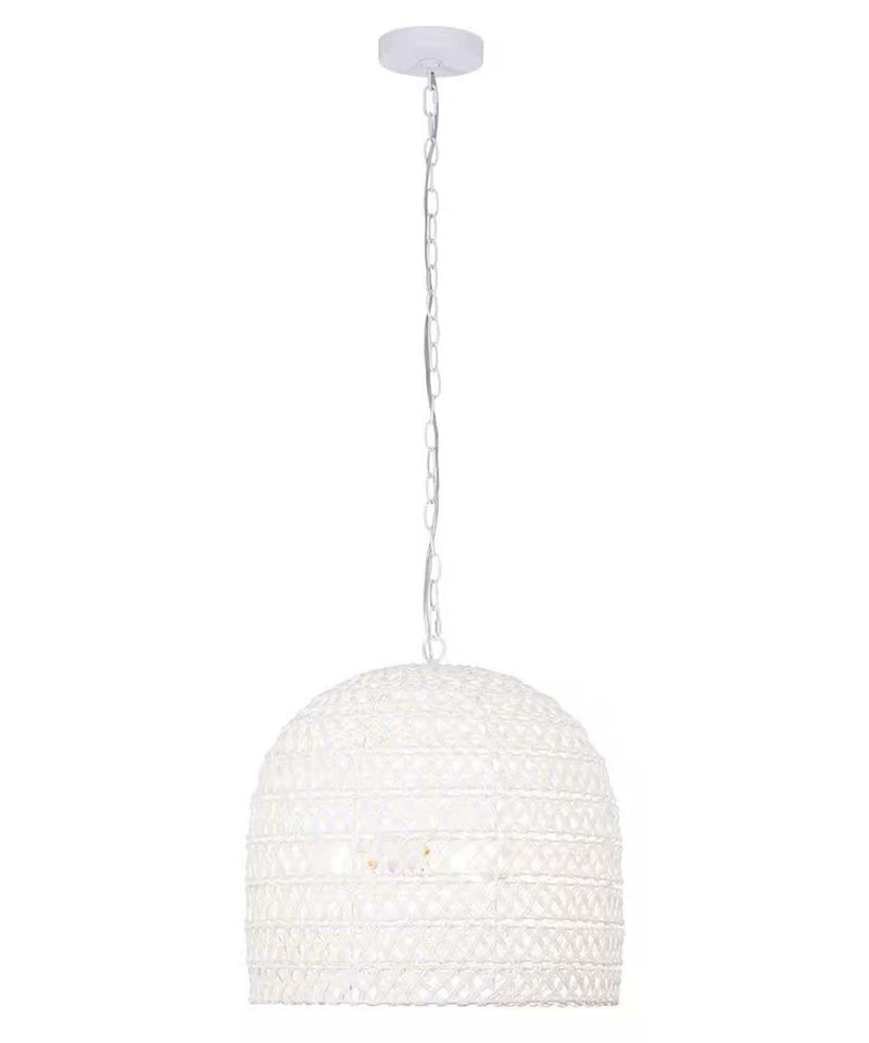 Alsy Nantucket 18"W 3-Light Matte White Woven Wicker Rope Large Pendant Light Fixture, Coastal Style