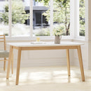 Dining Table With Splayed Rubberwood Legs & Faux Wood Tabletop, Mid Century Modern - White Oak by HouseOfZazla