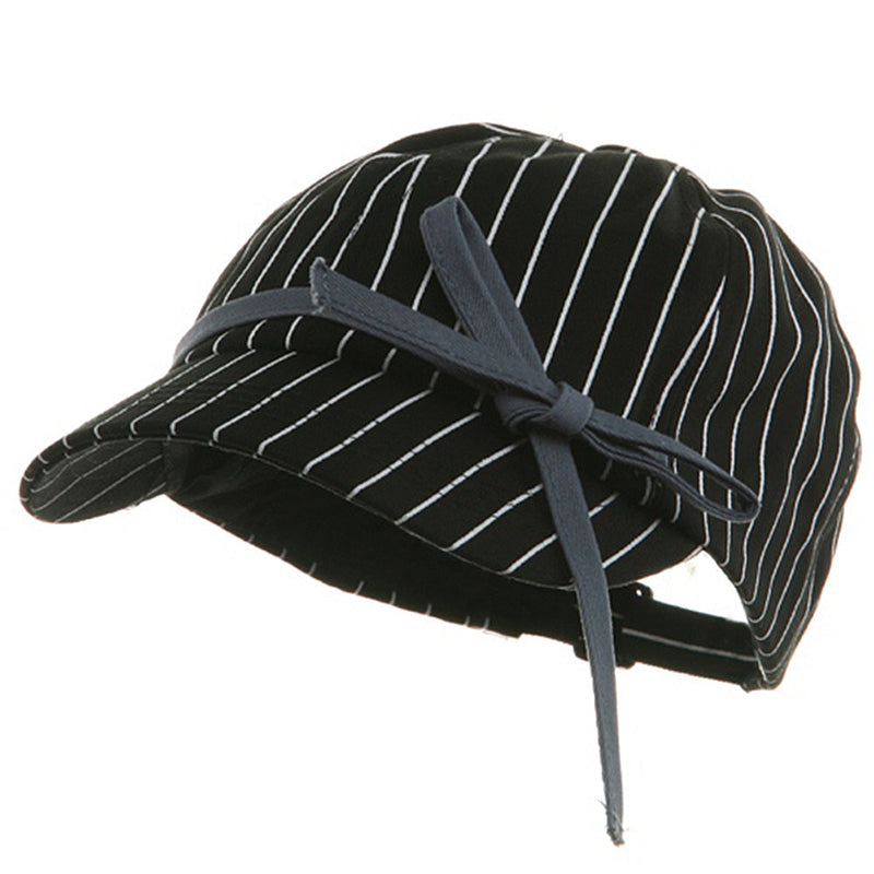 Ladies White Stripe 6 Panel Newsboy Hat