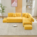 91.73" L-shaped Sofa Sectional Sofa Couch with 2 Stools and 2 Lumbar Pillows for Living Room, Yellow