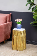 Unique Golden Tree Trunk Stool with Antique Gold Distressed Finish by HouseOfZazla