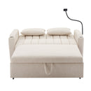 55.9" Convertible Sofa Bed Loveseat Sofa with Three USB Ports, Two Side Pockets, Two Cup Holders and 360Swivel Phone Holder for Living Room, Beige