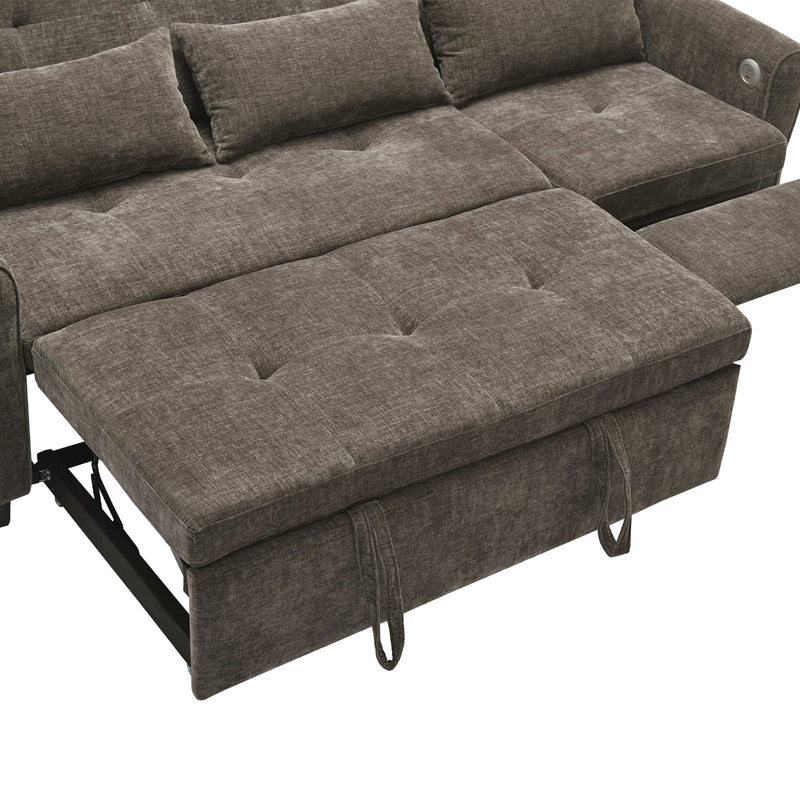 2-in-1 Sofa 82' Three-Seater with Sofa Bed and Reversible Recliner, Dark Grey Chenille