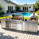 Blazon 128-Inch 6-Burner 120K BTU Outdoor Kitchen Island With Pizza Oven, Rotisserie & Refrigerator (SAK75770) by SAKSBY WHOLESALE