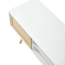 55.12" Rattan TV cabinet, double sliding doors for storage, adjustable shelf, solid wood legs, TV console for living room, White