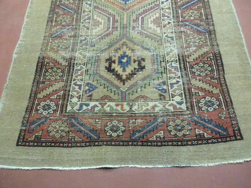 3'4" X 12' Antique Hand Made Turkish Wool Rug Runner Carpet Camel Hair Nice