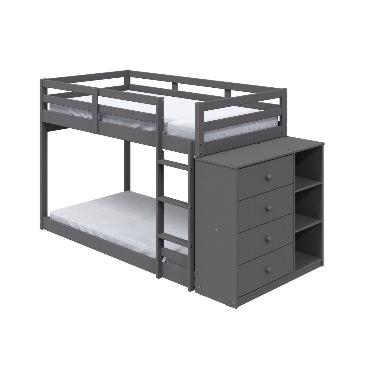 Gaston - Bunk Bed Twin Over Twin With 4 Drawers & 3 Compartments - Gray, photo 2 of 8