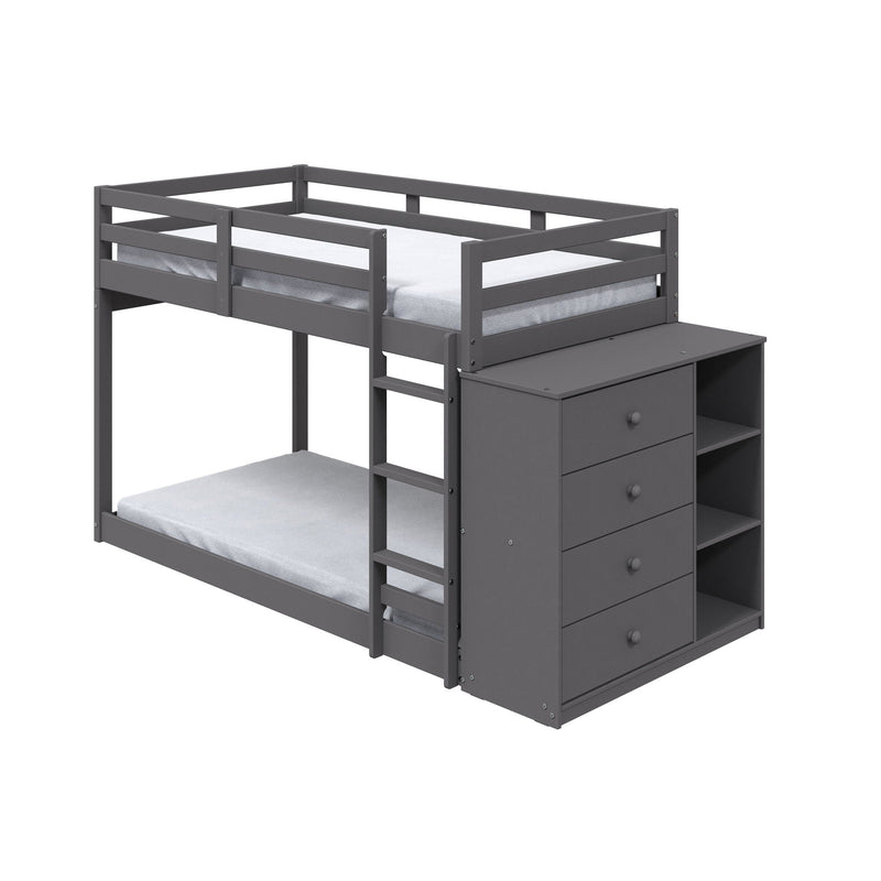 Gaston - Bunk Bed Twin Over Twin With 4 Drawers & 3 Compartments - Gray, photo 2 of 8