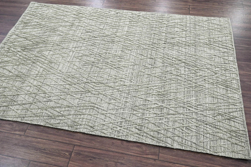 4x6 Gray, Beige Hand Made Loop n Cut Pile 100% Wool Modern & Contemporary Oriental Area Rug