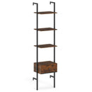 5-Tier Ladder Bookcase with Drawer and Metal Frame for Study Home Office-Rustic Brown by LJGDeals