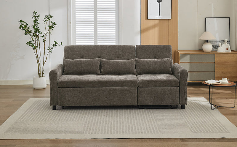2-in-1 Sofa 82' Three-Seater with Sofa Bed and Reversible Recliner, Dark Grey Chenille