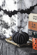 Set of 2, 7x7x7" Fabric Black Stripe Pumpkin Decor