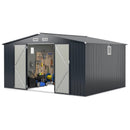12 x 9.8 Feet Outdoor Storage Shed with Lockable Door and Pitched Roof-Gray by DirectDeals