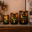 12PCS Village Silhouette Candle Lantern 7.5" H Etched Bronze Metal Candle Holder Decorations for Living Room Tabletop Parties Patio Entryway Indoors Outdoors by JHY DESIGN