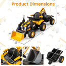4-in-1 Kids Ride on Tractor 12V Excavator Bulldozer with Remote Control-Yellow