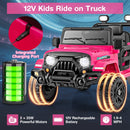 12V Kids Ride on Truck Car with Remote Control Threaded Wheels and 3 Speeds-Pink