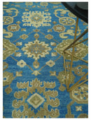 Antique design 8x10 Blue and Olive Traditional Oriental Oushak wool area rug by The Rug Decor