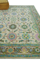 Beige Blue Purple Traditional Floral Hand Tufted Wool Area Rug
