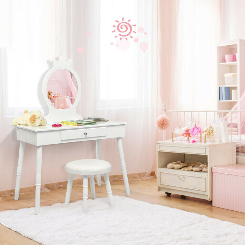Kids Vanity Makeup Table & Chair Set Make Up Stool-White, photo 6 of 8
